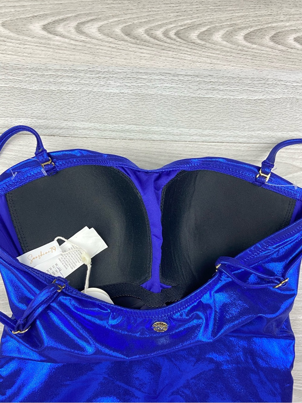 Sunshine 79 High Shine Blue Sparkle Bandeau One Piece Swimsuit Size 6 - Picture 14 of 16